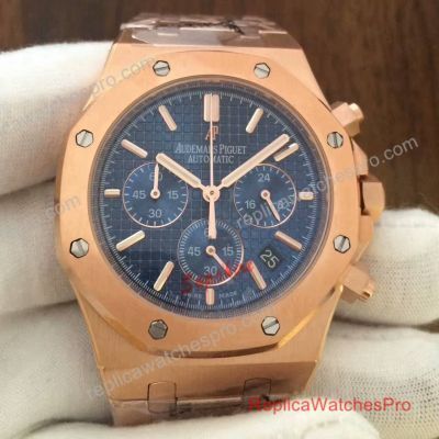 Replica Audemars Piguet Royal Oak Chronograph Watch Rose Gold Blue 072911